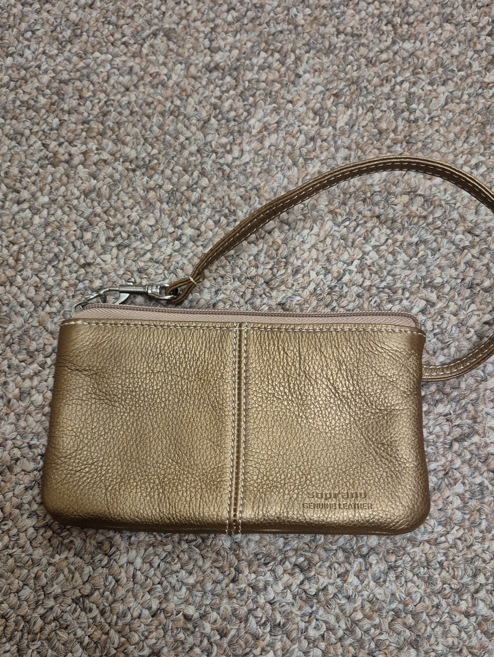 Soprano Soft Genuine Leather Metallic Gold Wristlet Animal Print Interior